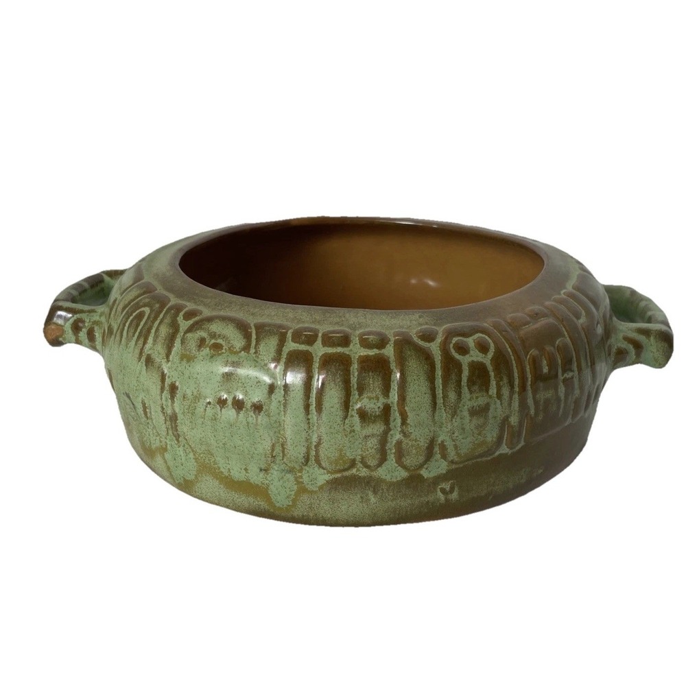 Frankoma 9" Pottery 7V Mayan Aztec Prairie Green Planter Serving Bowl Vintage